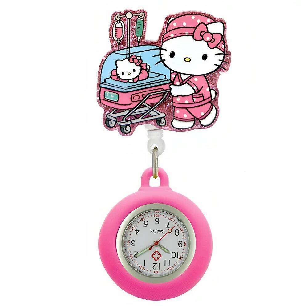 free shipping MINISO Lovely Cartoon Kitty Cat Hospital Nurse Doctor Medical Workers Office Badge Reel FOB Pocket Watches Hang Clock