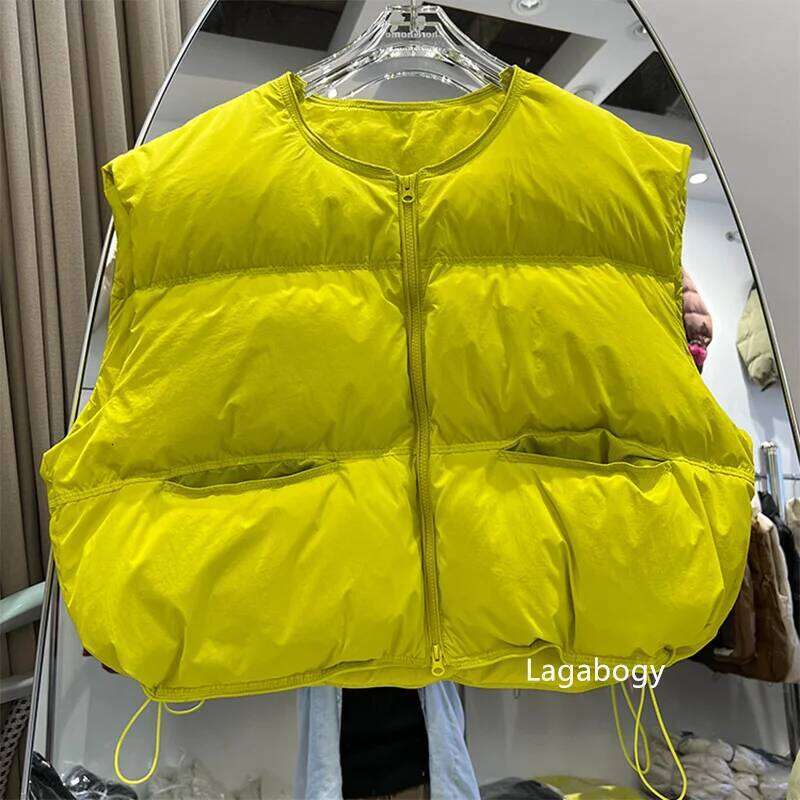 Lagabogy 2025 Winter Woman Loose Short White Duck Down Vest Female Solid Color Tank Ladies Autumn Basic Warm Sleeveless Jacket MDNG