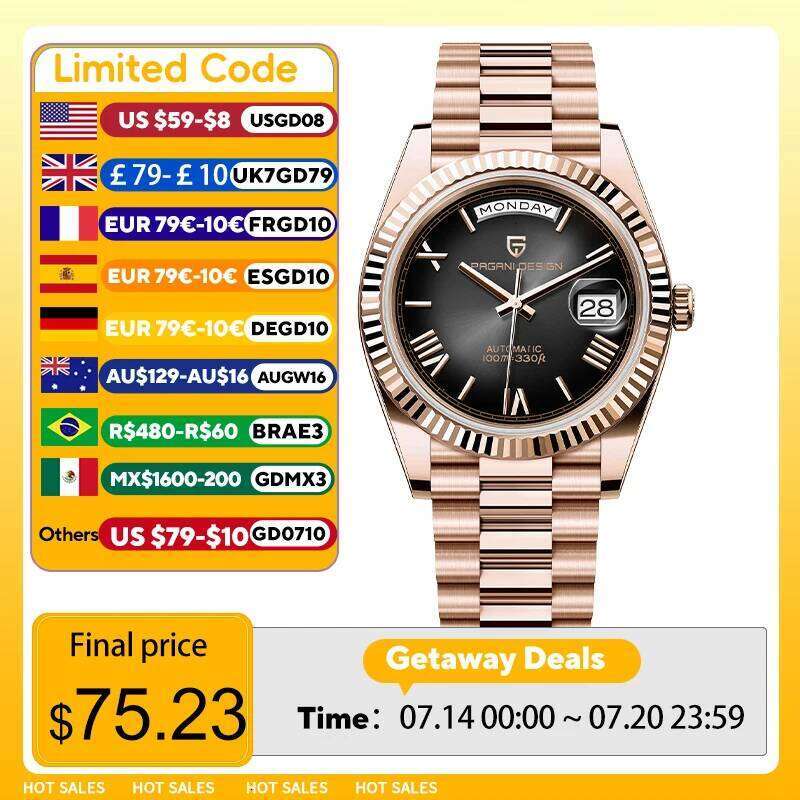PAGANI DESIGN 2025 New Rose Gold DD40 Automatic Watch For NH36A Mechanical Wristwatch Men Stainless steel Waterproof free shipping