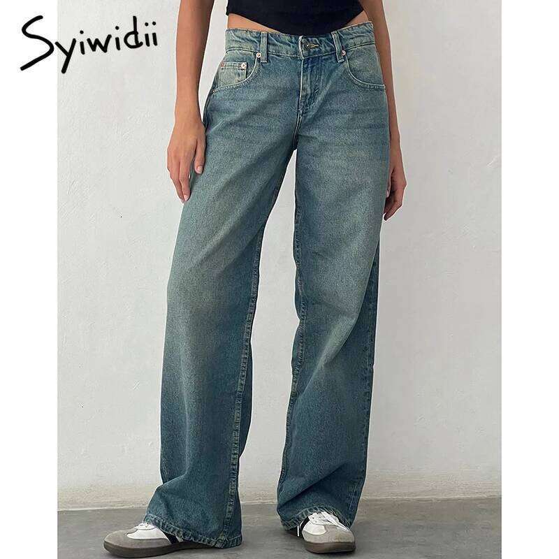 Syiwidii Vintage Baggy Women Y2k Fashion Low Rise Straight Wide Leg Jeans 2025 New Chic Casual High Street Denim Trousers MDNG