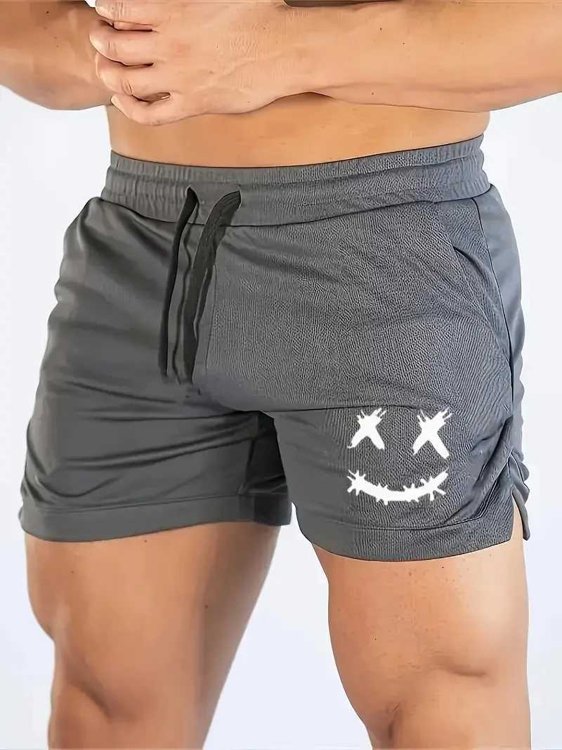 2025 New Mens Fast Drying Breathable Fitness Shorts Happy Printed Tight Running and Training Shorts Casual Shorts W250718