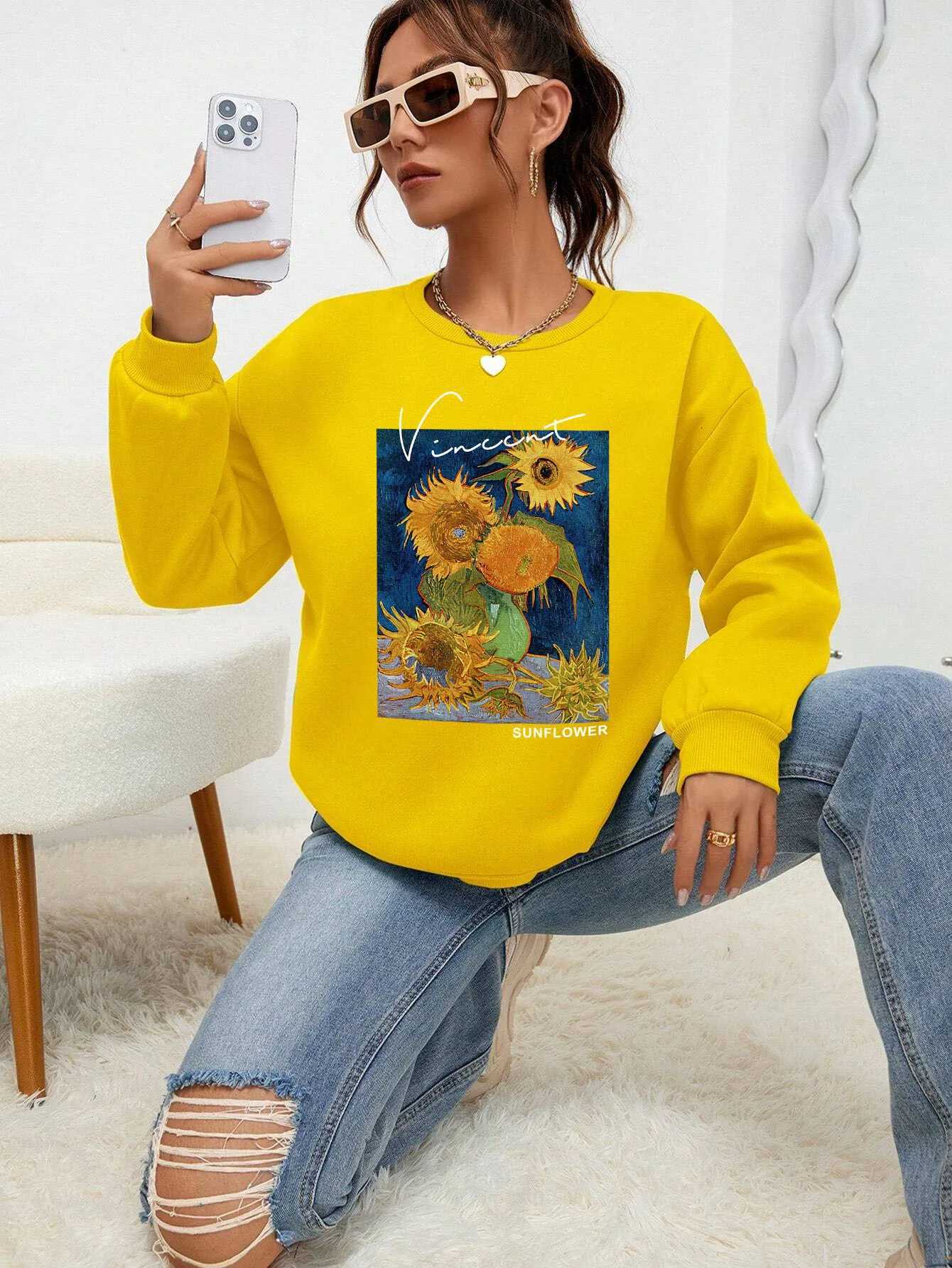 Van Gogh Suower Print Womens Hoodies Autumn New Sweatshirt Creative Comfortable Hoody Street Soft Fce Fe Sportswears XJ250717