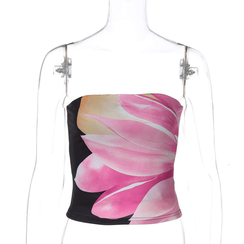 Ins Women's Fashion Spring Summer New American Hot Girl Style Digital Print Tube Crop Top Tight Vest B5