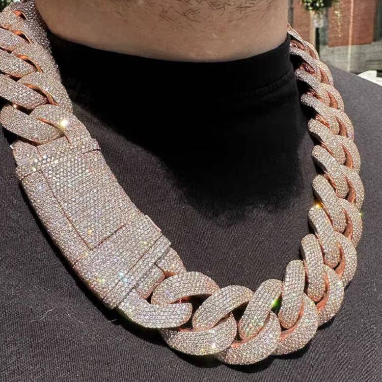 Trendy Pass Diamond Test 2 Rows Streetwear Suits for Men Necklace 925 Silver Rose Gold Moissanite Baguette Cuban Link Chain