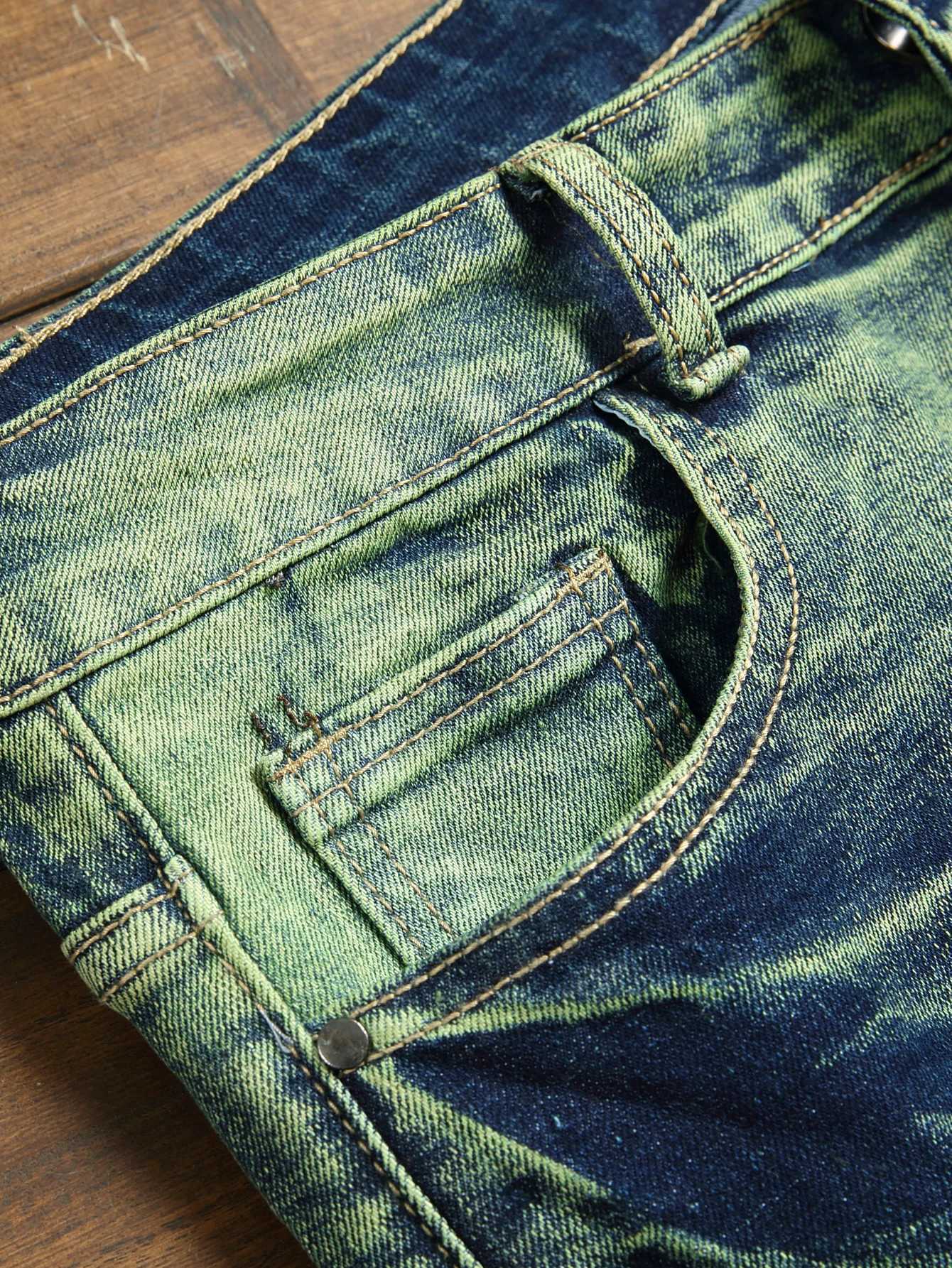 Stylish Mid Stretch Slim Fit Jeans - Mens Mid Waist Distressed and Ripped Denim Jeans with Tassels for All Seasons Streetwear X2507181