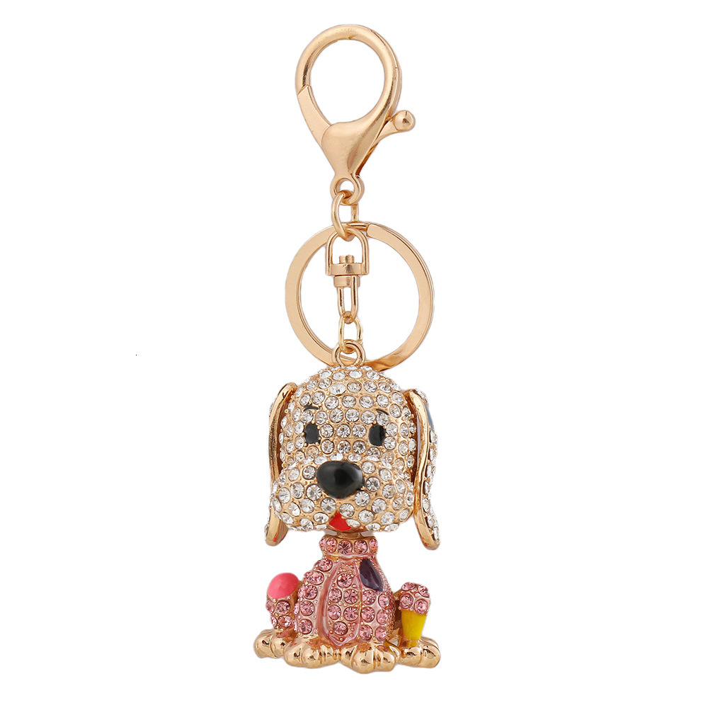 Diamond-in-the-block Puppy Bag Charms Cute Cartoon Animal Metal Keychain Hanging Decoration Car Cute Pet Decoration