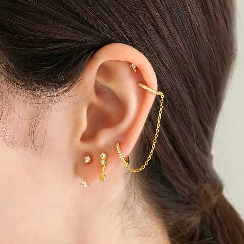 Gold Silver Color Stainless Steel Zircon Link Chain Hoop Earrings For Women Small Huggie Cartilage Earring Piercing Jewelry X250718