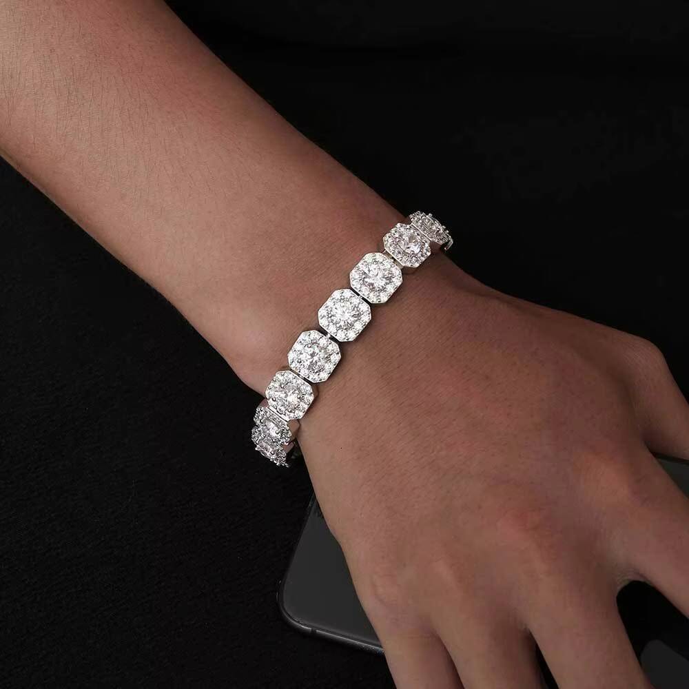 Hot New Fine Jewelry Hip Hop Luxury Big Diamond Moissanite square Shape Clustered Cuban Tennis Chain Bracelet Bangle 925 Silver