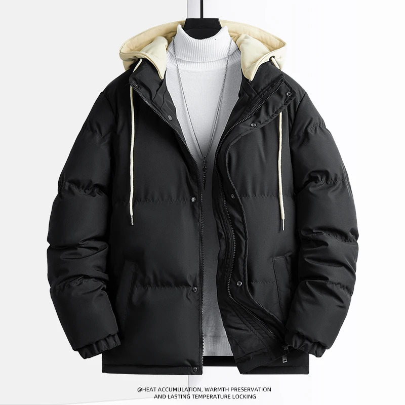 Solid Color Hooded Collar Male Windbreak Cotton Padded Down Jacket Warm Thick Men Parka Winter Casual Mens Outwear Parkas 250716