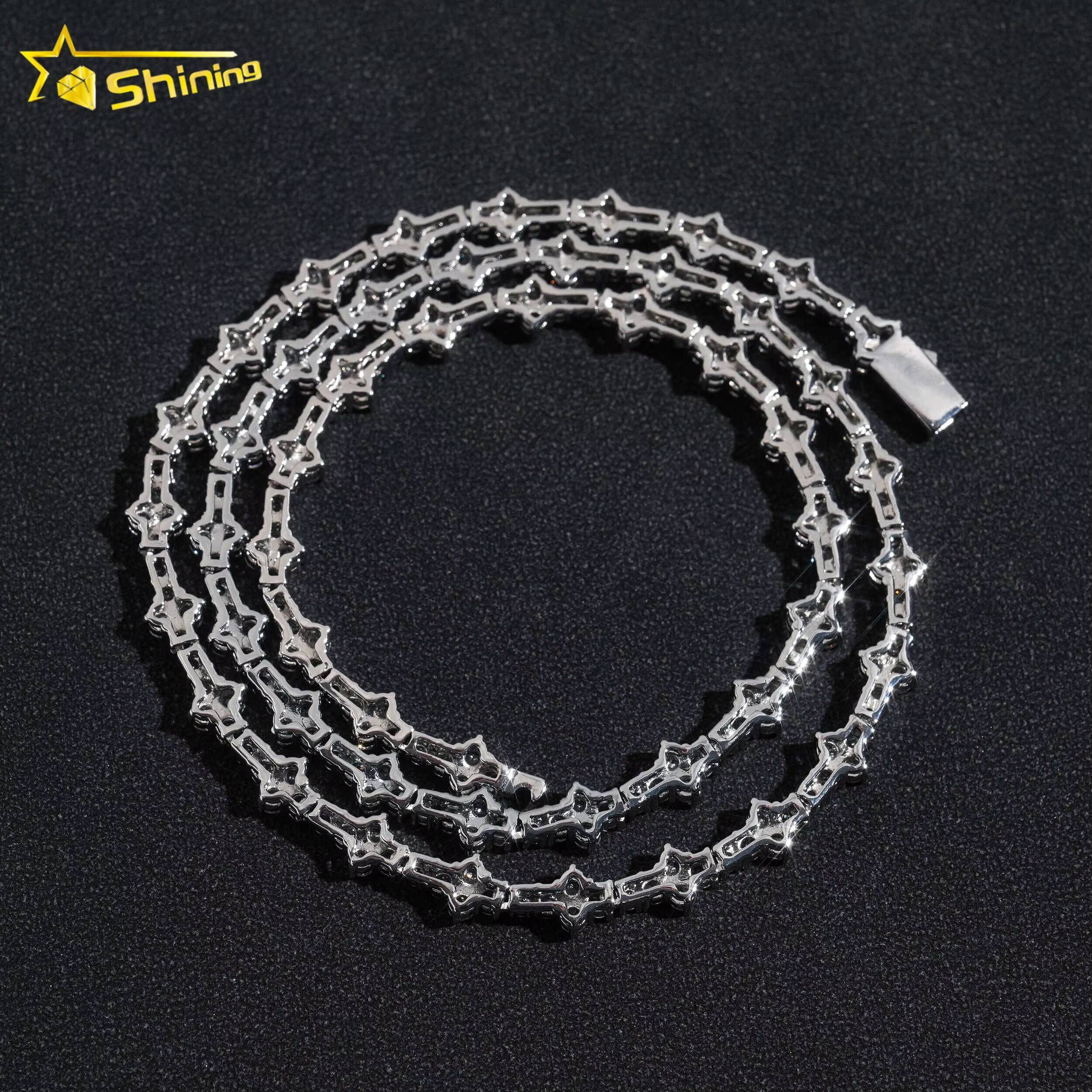 New Arrivals High Quality Fashion Iced Out Cross 3MM Flower 925 Silver Necklace Moissanite Tennis Chain