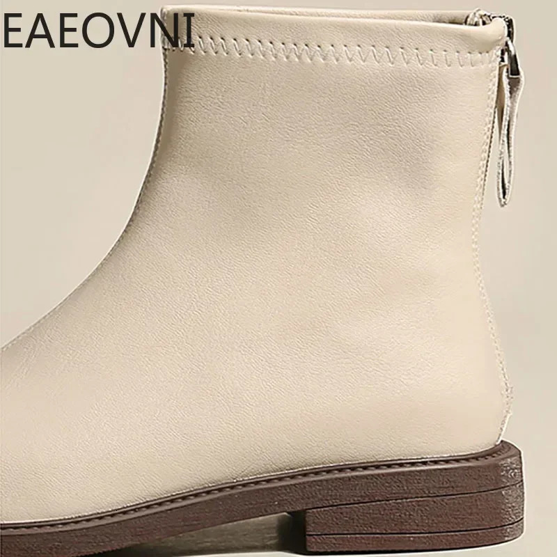 Winter Women Ankle Boots Fashion Soft Leather Ladies Elegant Short Boots Square Low Heel Chelsea Shoes 250717