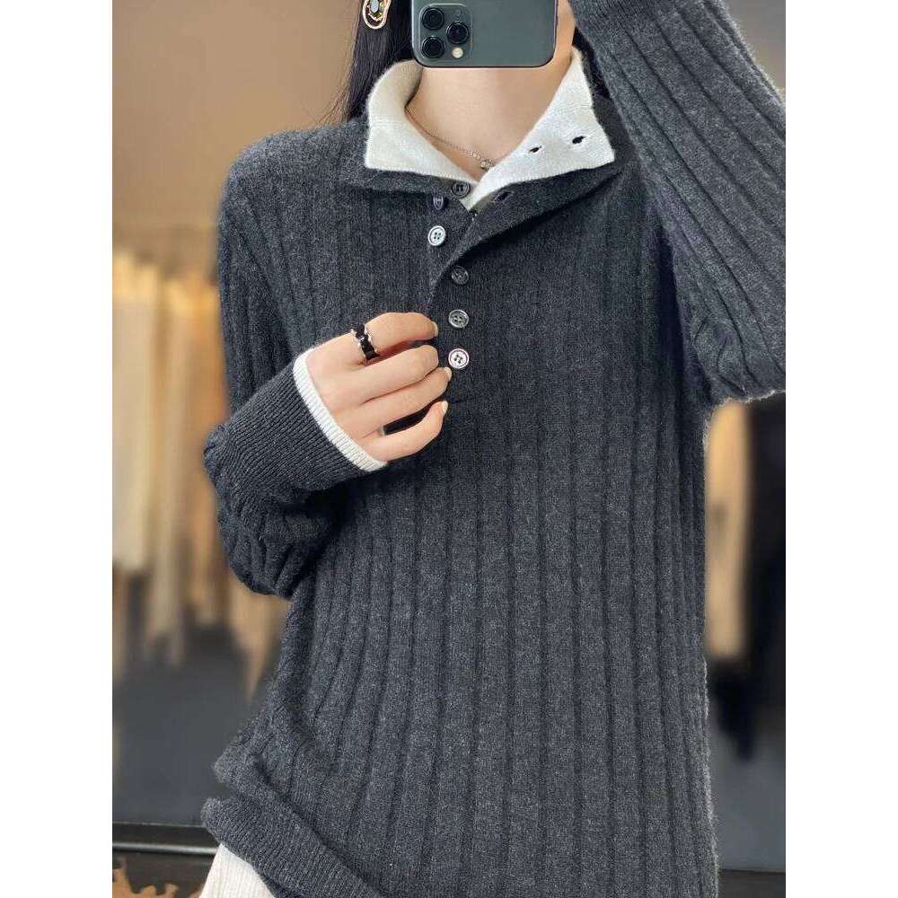 Long Sleeve Jumper 2023 Fashion 100% Merino Wool Tops Women Sweater Turtleneck Autumn Winter Clothing Thick Jerseys Knitwear MDNG