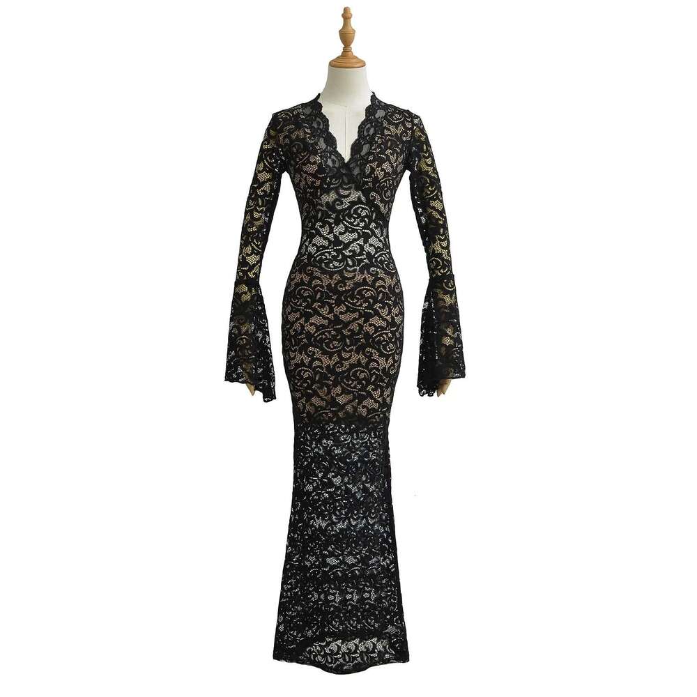 Lace For Women Early Autumn French Style Elegant Long Bodycon Slim Waist Dress Ins B5