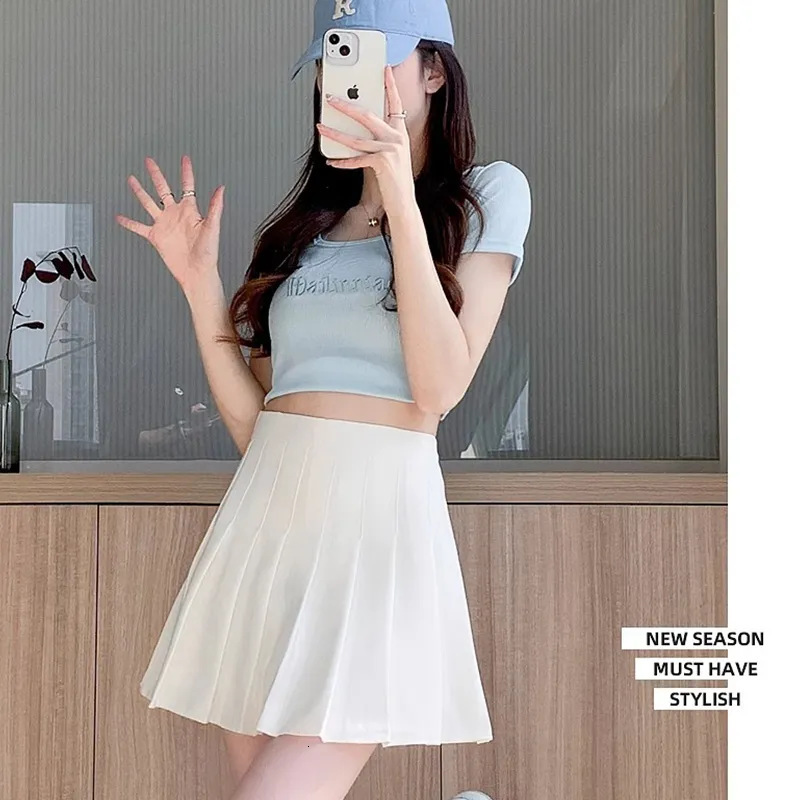 Spring Summer Pleated JK Half College Style Women High Waist Elastic Short Plus Size Slimming Hip Covering A-line Skirt