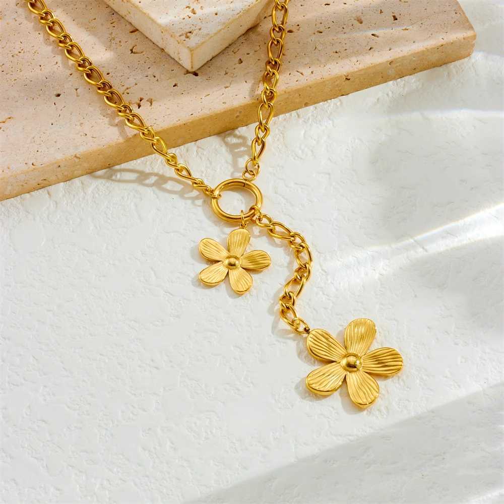 316L Stainless Steel Gorgeous Five Leaf Flower Tassel Pendant Necklace Women Trend Fashion Neck Jewelry Holiday Gift X250718
