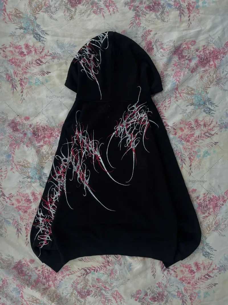 American Retro Striped Fashionable Loose Black Hoodie Men Street Hip-hop Harajuku Y2K Punk Casual Oversized Sweatshirt Women XJ250717