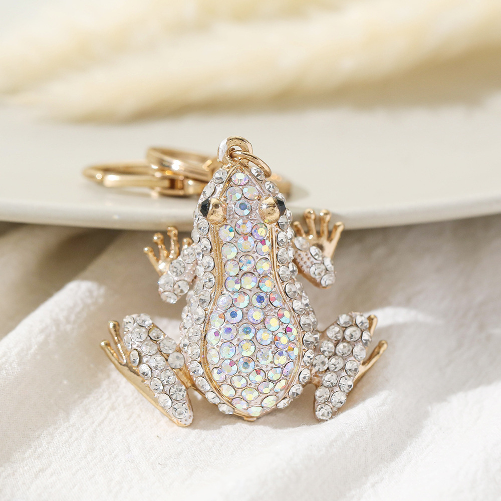 Diamond-inlaid Frog Bag Charms Cute Cartoon Metal Keychain Ornament Women's Bag Accessories Car Cute Pet Decoration
