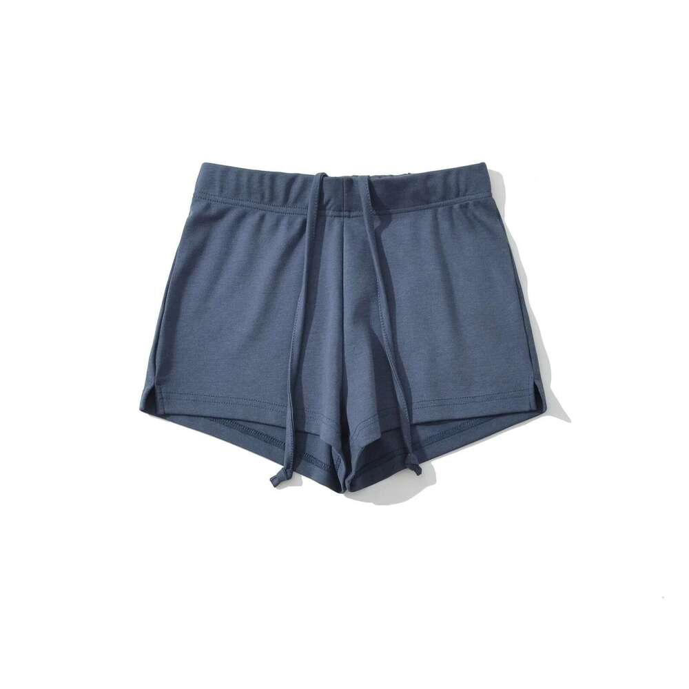American Style Casual Sexy Low Waist Drawstring High Elastic Knitted Double-Sided Sports Hot Pants Split Wide Leg Shorts B5