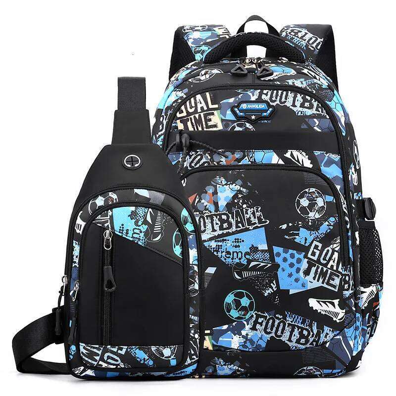 2Pcs Football Printing Cool Backpacks With Chest Bag Capacity Rucksack Girl Boys Simple Shoulder Bags High School Schoolbags