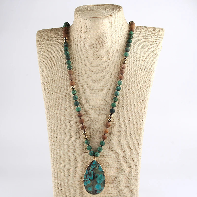 Fashion Boho Jewelry Africa Turquoise Natural Stones With Semi Drop Pendant Women Bohemia Necklace Gift 250712