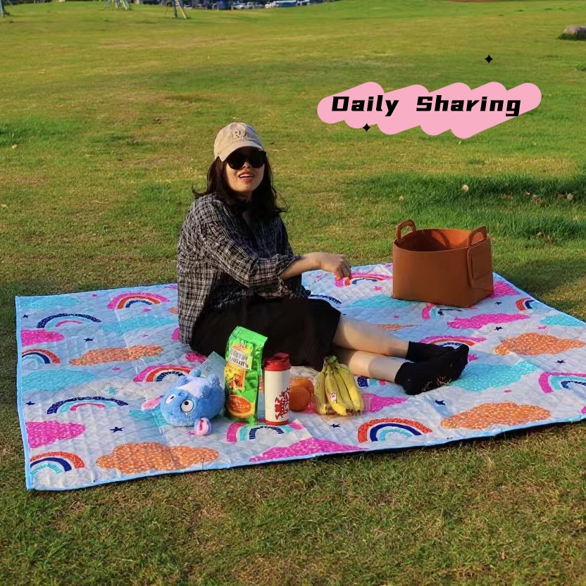 Outdoor moisture-proof mat, thickened picnic mat, camping outdoor waterproof lawn tent, portable floor mat, outdoor beach canvas Rainbow Clouds