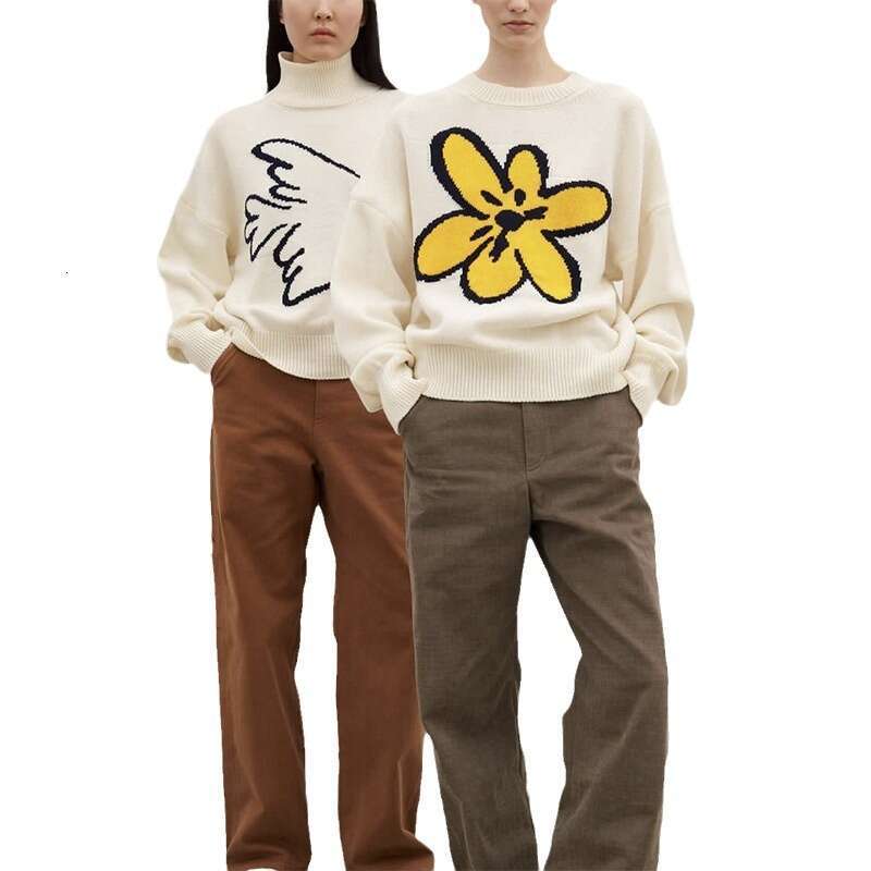 Autumn Winter Ins Floral Sweater Lazy Style Elegant Loose Knitted Top Women Versatile B5