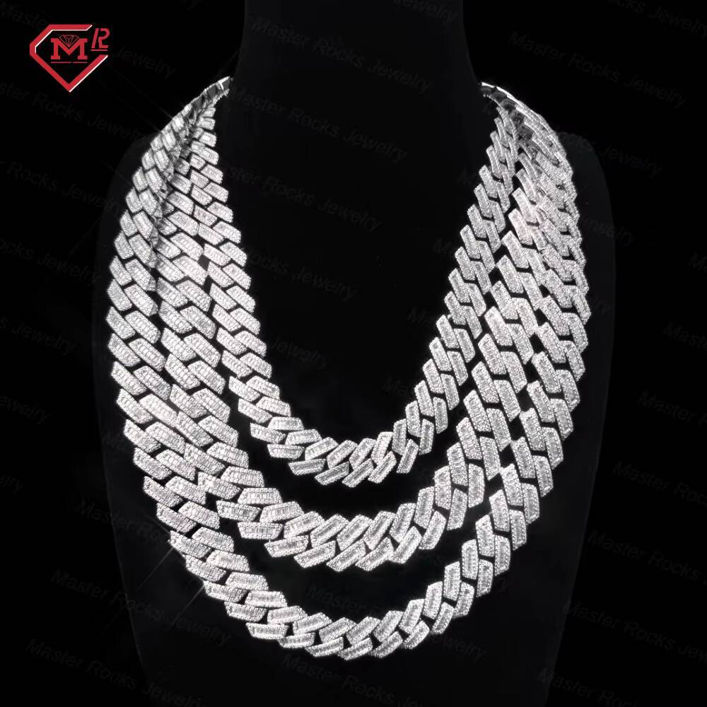 Hiphop 20mm Big Size 925 Sterling Silver VVS Iced out Moissanite Necklace Cuban Link Chain Cuban Chain Style
