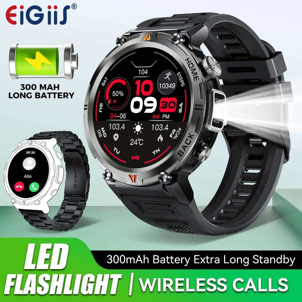 EIGIIS KE3 Smart Watch 3ATM Waterproof Original Design For Men Bluetooth Call Health Monitor With Flashlight 100+ Sports Modes free shipping