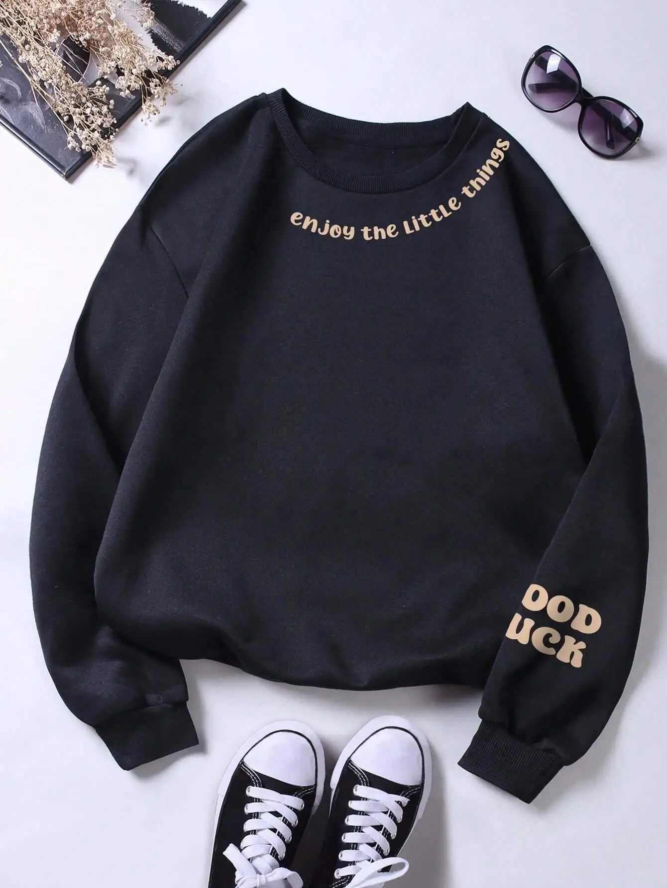 Enjoy The Little Things Letter Printing Sweatshirt Women Street Pullover Warm Soft Hoodies Loose Crewneck Fce Fe Clothing XJ250717