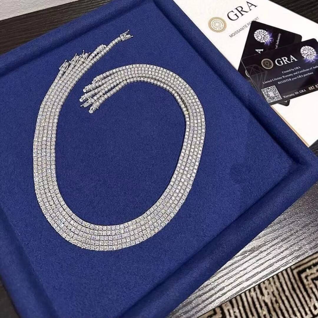 Full Size Vvs Moissanite Diamond Hip Hop Tennis Chain Pass Diamond Tester 4mm Moissanite Tennis Chain