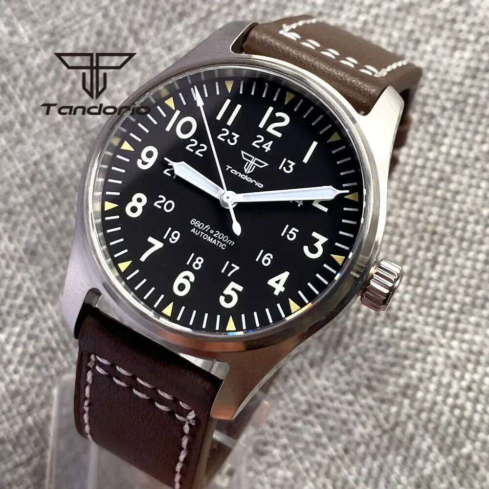 Tandorio 39mm 20BAR Dive Pilot Men's Automatic Steel Watch NH35 Miyota 8215 PT5000 Mechanical AR Sapphire Wristwatch Green Lume free shipping