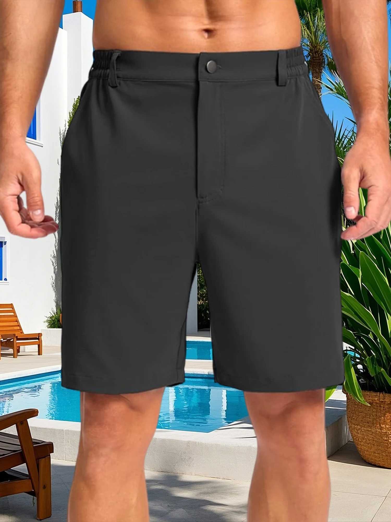 Men s Solid Color Casual Golf Shorts with Elastic Waistband and Pockets for Work or Outdoor Activities Perfect for Daily Use W250718