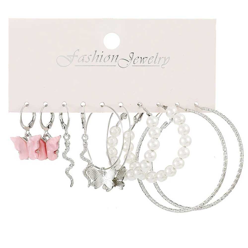 LATS Trendy Silver Color Hoop Earrings Set for Women Girls Geometric Irregular Metal Resin Acrylic Earrings Jewelry X250718