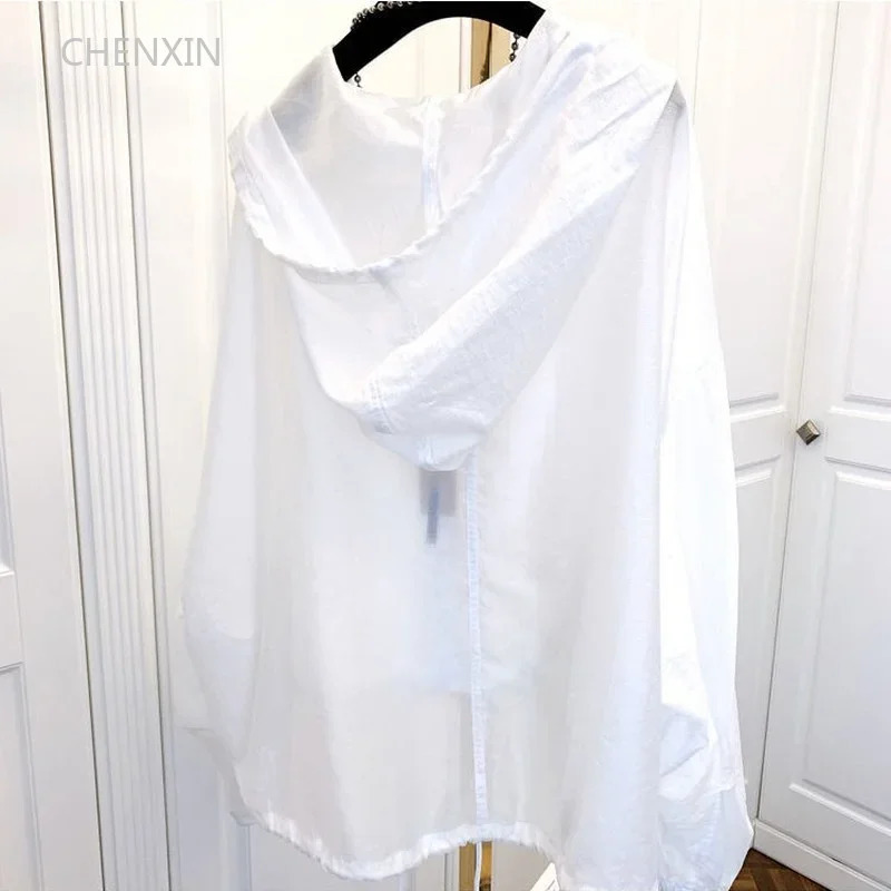 Jacket Hooded Summer SunProof Zipper Coats Thin Loose See Through Outerwear Breathable Outwear Lightweight Clothes Black 250715