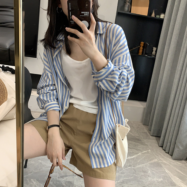 Spring is Not Late~ Lightweight Sun Protection Cotton Linen Breathable Loose Plus Size Jacket 2023 Summer Sunshade Striped Long Sleeve Shirt