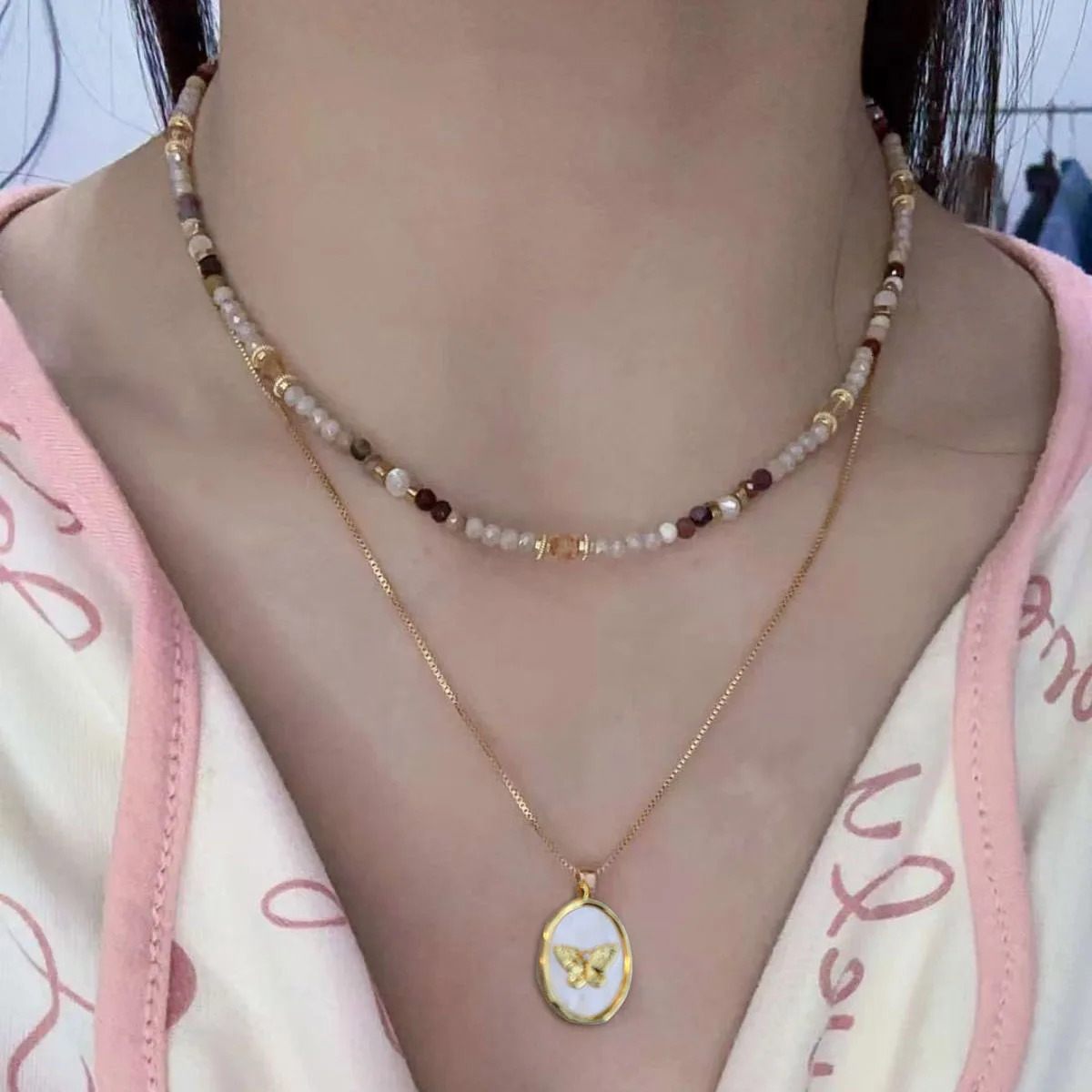Fashion Summer Jewelry natural Egg yellow stone Beads steel accessories necklace Stacking collarbone chains 250712