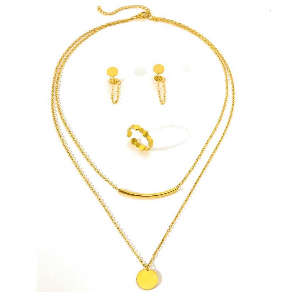Stainless Steel Jewelry Set Round Ring Tassel Earrings Double Layer Necklace Simple Jewelry Set For Women Jewelry Festival Gift X250718