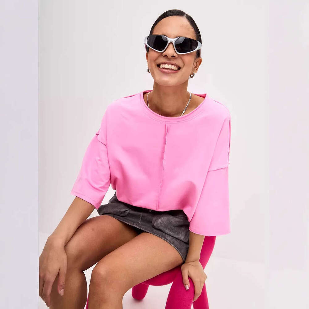 Spring Summer New Loose Cotton T-Shirt For Women Distressed Short Sleeve Patchwork Top B5