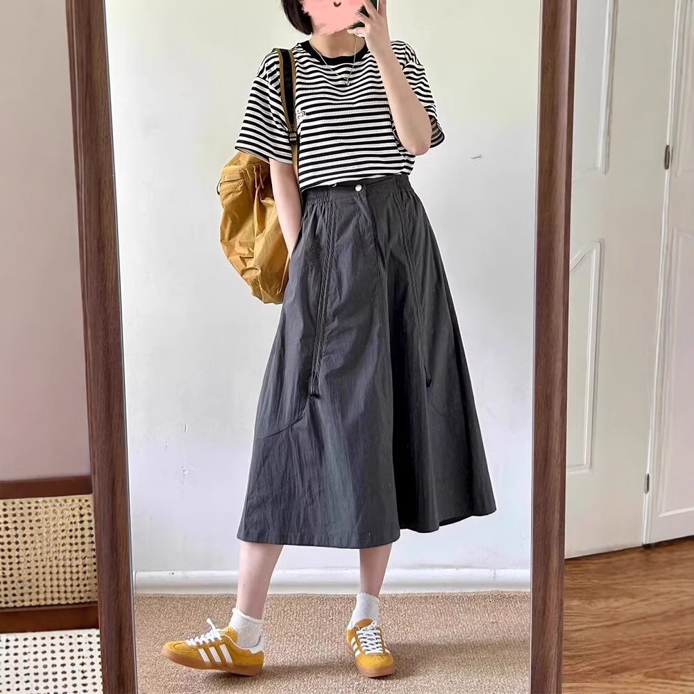 American Bella Style Workwear Half for Women Summer New Plus Size High Waist Quick-Dry Slimming A-Line Umbrella Skirt