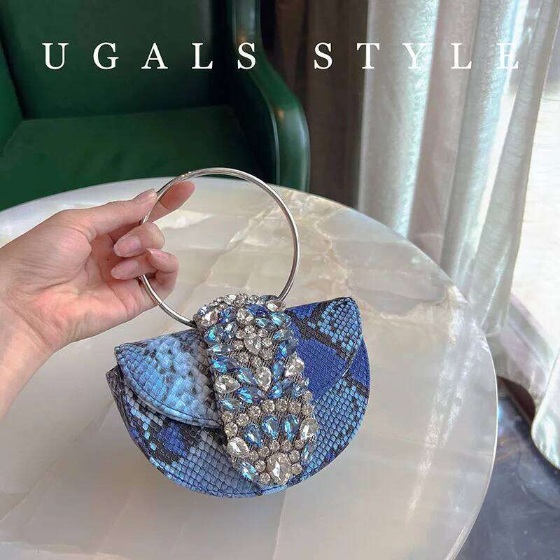 Designer Bags Bags For Women Silk Handbag Shiny Rhinestone Half Round Clutch Evening Bag Wedding Party Metal Ring Handle Purse Luxury Bag