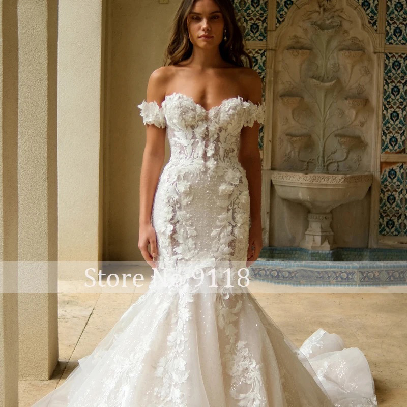 Gorgeous Appliques Court Train Mermaid Wedding Dress 2025 Romantic Sweetheart Beading 3D Flowers Princess Bridal Gown Customized