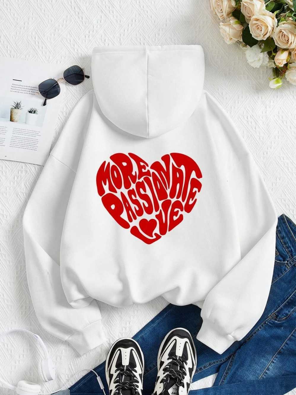 More Passionate Love Letter Graphic Printing Male Hoodie Simple Casual Hoodie Warm Loose Sweatshirt Hipster Fleece Sportswear X250718