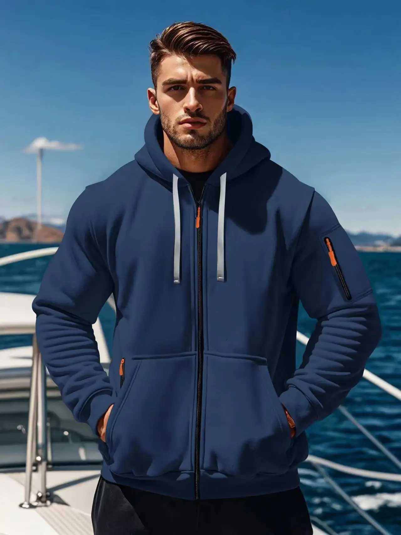 2025 New Trendy Loose Hoodie Mens Zipper Hoodie Mens Hoodie Autumn/Winter Plush Warm Coat XJ250714