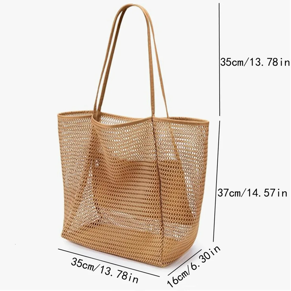 Beach Nylon Mesh Tote Bag Casual Tote Bag Women Foldable Shoulder Bag For Beach Picnic Vacation 250715