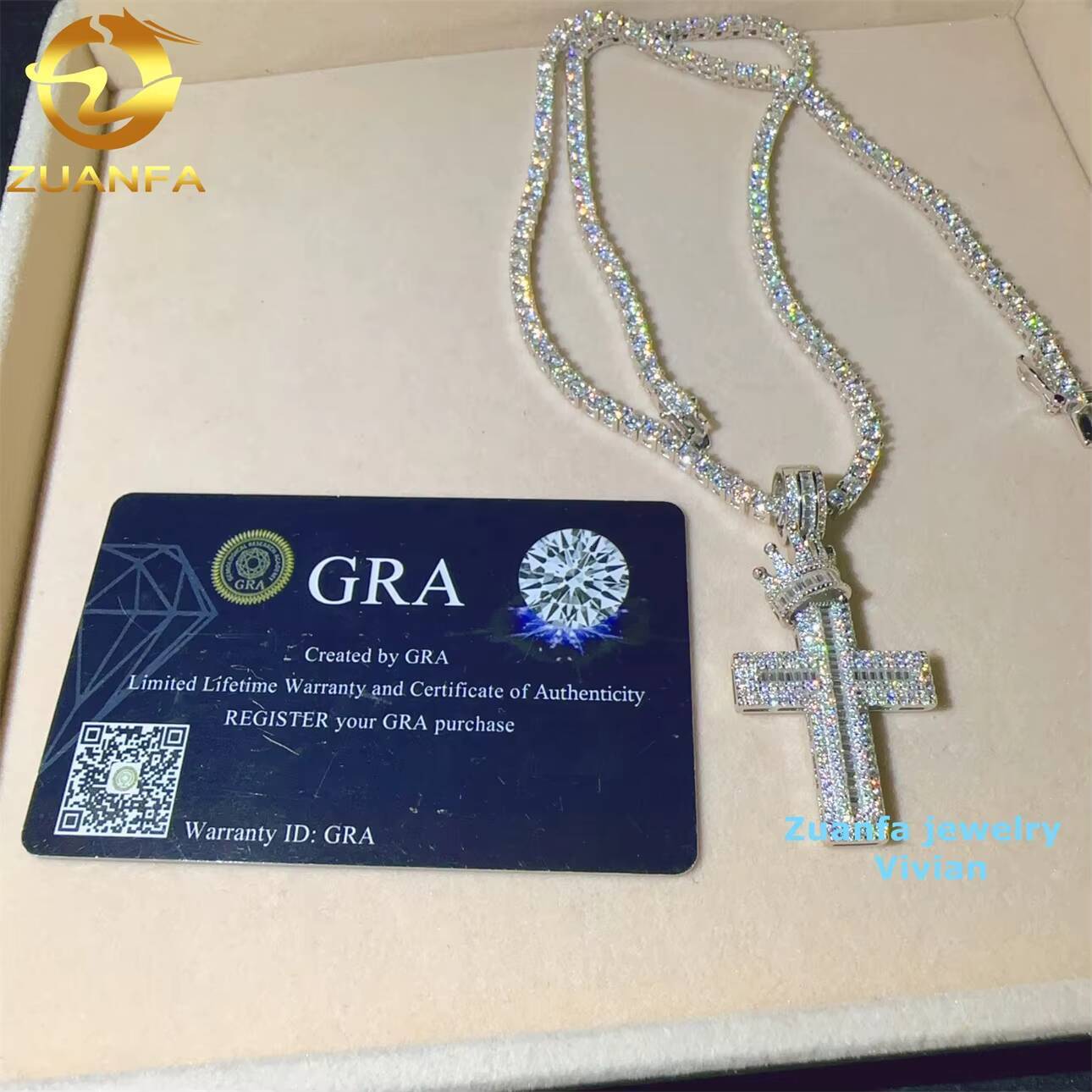 Sterling Silver 925 VVS Moissanie Diamond Luxury Custom Hip Hop Pendant Iced Out Lab Diamond Cross Pendant