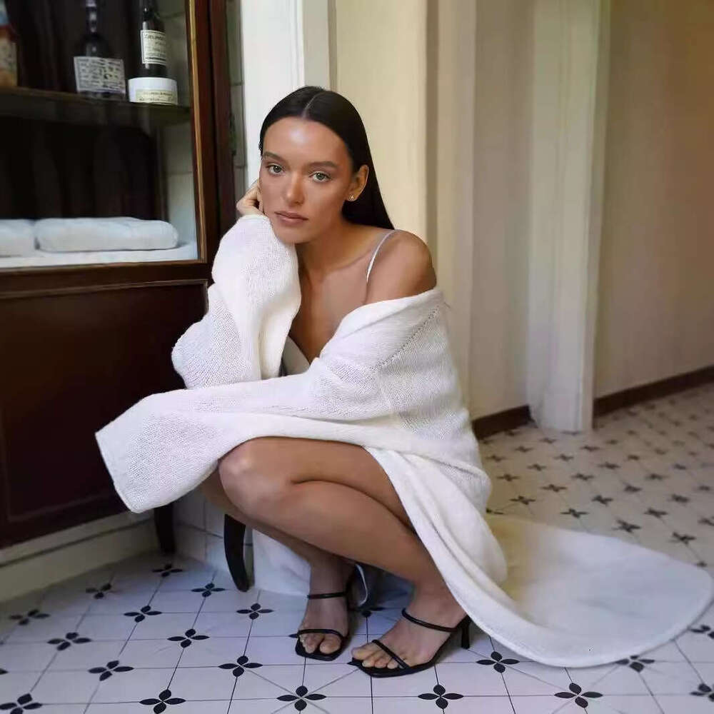 Spring Summer New Long Women Mohair Knitted Hollow Sweater Cardigan High-End Shawl Coat Ins B5