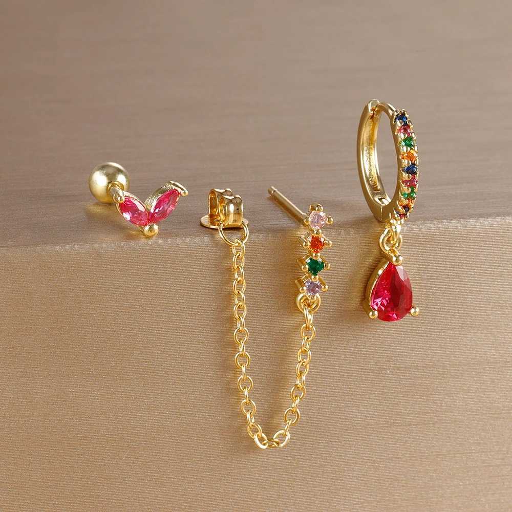 3PCS 9 Styles Gold Plated Geometric Circle Piercing Earrings Set For Women Multicolor Crystal Dangle Earring Statement Jewelry X250718