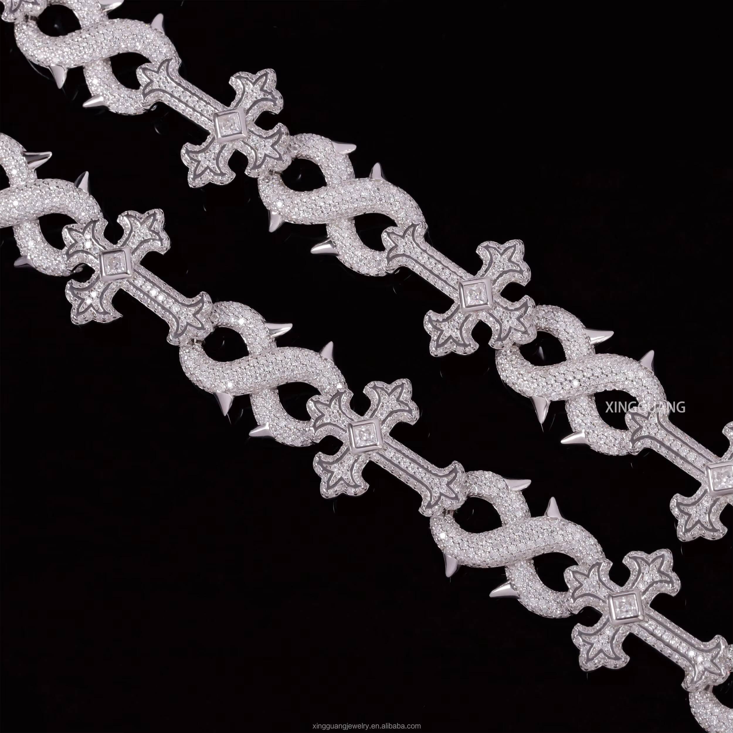 Custom Cross Chain 100% Passed Diamond Test Hot Popular Cuban Link Chain 16mm VVS Moissanite S925 Cross Cuban Hip Hop Necklace