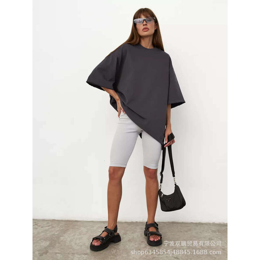 Spring/Summer New 260G Pure Cotton T-Shirt Solid Color Short Sleeve Women Loose Fit Oversized240003 B5