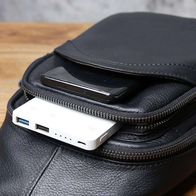 NZPJ Genuine Leather Men's Chest Top Layer Cowhide Single Shoulder Crossbody Bag Trendy Backpack Suitable For 8-Inch Ipad MDNG